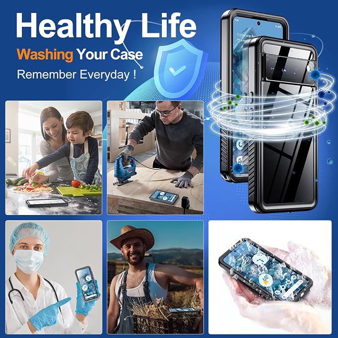 Hualele Waterproof Pixel 8 Pro Case IP68 Underwater Cover with Built-in Screen and Lens Protector, Rugged Full Body Sealed Heavy Duty Shockproof Case for Google Pixel 8 Pro Black/Clear