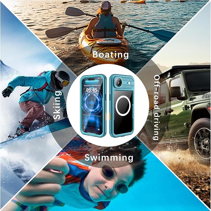 GOLDJU Magnetic for iPhone 17 Air Case-Waterproof, Built-in Screen & Camera Protector-IP68 Underwater Full Body 16FT Military Dropproof Shockproof Case for 17 Air 6.6''- Blue