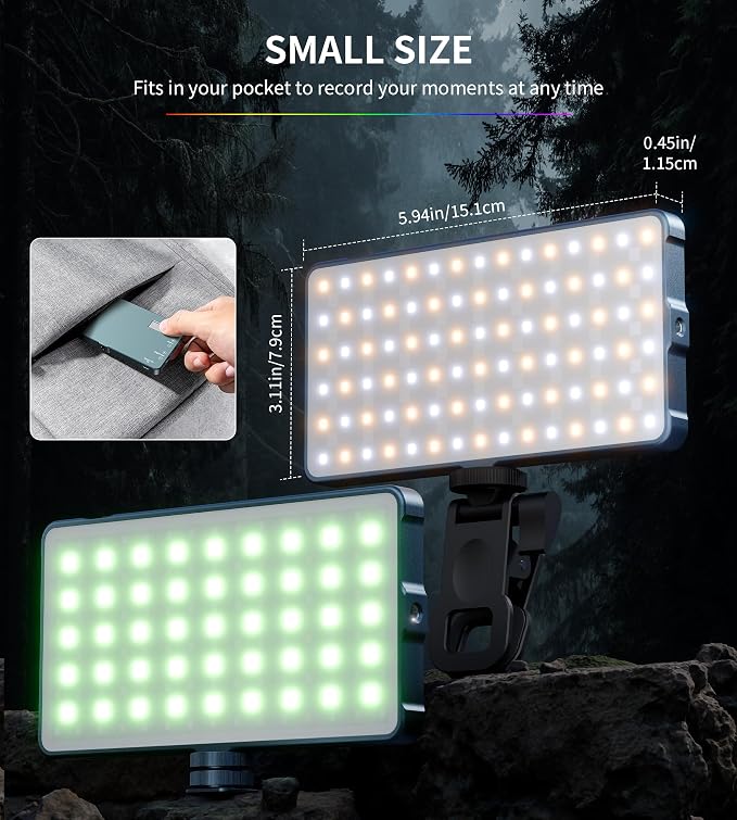Selfie Camera Phone Light with Metal Hotshoe & Clip, 135 LED CRI 96+ 2500K-9900K 4000mAh RGB Video Light for iPhone, Cameras, Selfie, Video Conference, TikTok Live Streaming, Gifts for Men & Women