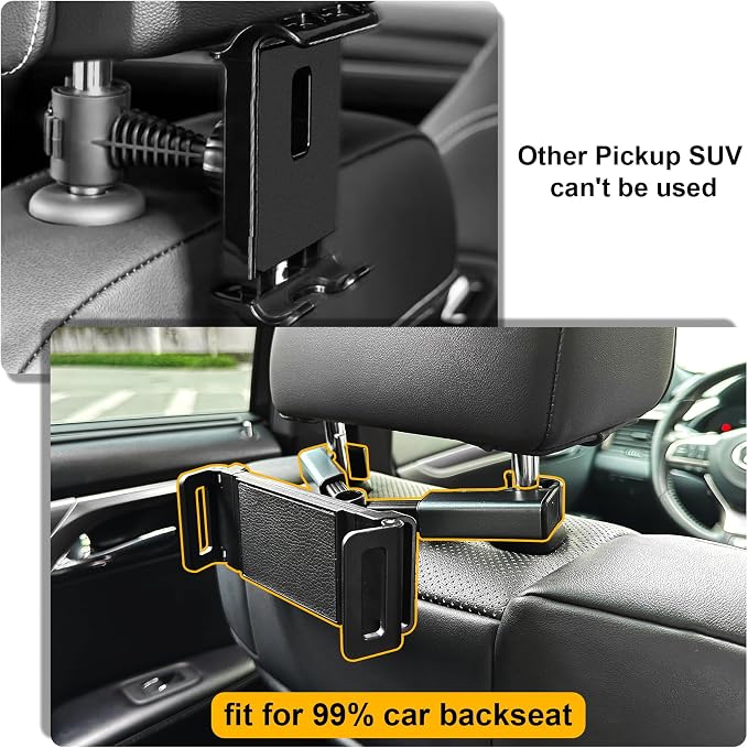 Urehepo Tablet iPad Holder for Car Headrest Mount, Back Seat Travel Portable Accessory, Road Trip Essentials for Kids Adults, Fits All 4.7-13" Devices & Headrest Rod