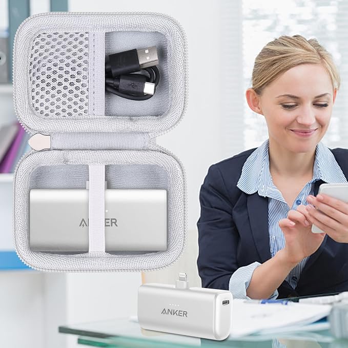khanka Hard Travel Case with Anker 621 Nano Power Bank,5,000mAh Portable Charger,Case Only (White)