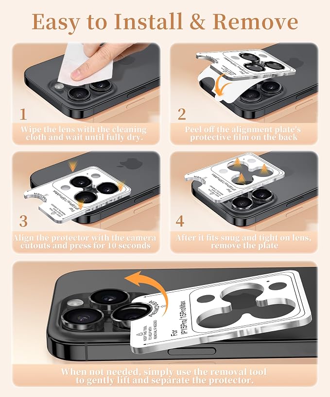 GolbinBox Camera Lens Protector for iPhone 15 Pro/15 Pro Max, 1:1 Invisible Fit, 9H Tempered Glass Ultra HD Metal Individual Camera Cover, Case Friendly, Black