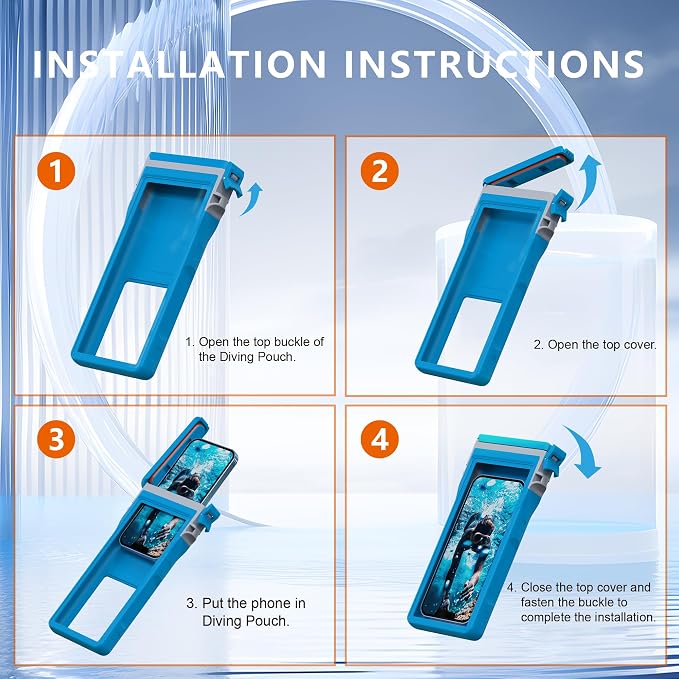 GOLDJU Waterproof Phone Case, Underwater Diving Phone Case for Snorkeling,IPX8 Waterproof Phone Pouch with Lanyard for Apple iPhone,Samsung,and up to 7.0",Beach Cruise Ship Travel Essentials -Blue