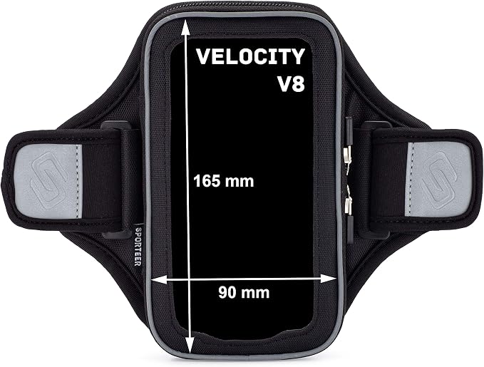 Sporteer Velocity V8 Running Armband - Fits Large Cases - Slim No-Bounce Holder for iPhone 17/16/15 Pro Max & Plus, Galaxy S26+/S25+, Pixel 10 Pro XL - Large-Format Modular Fitness Case