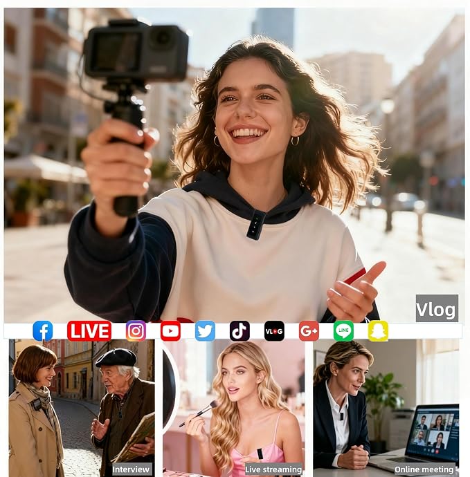 PANAMALAR Wireless Lavalier Microphone, Mini Clip-on Lapel Mic for iPhone Android, Noise Canceling Wireless Microphone USB Plug and Play with Charging Box for Video Recording Vlog Streaming TikTok