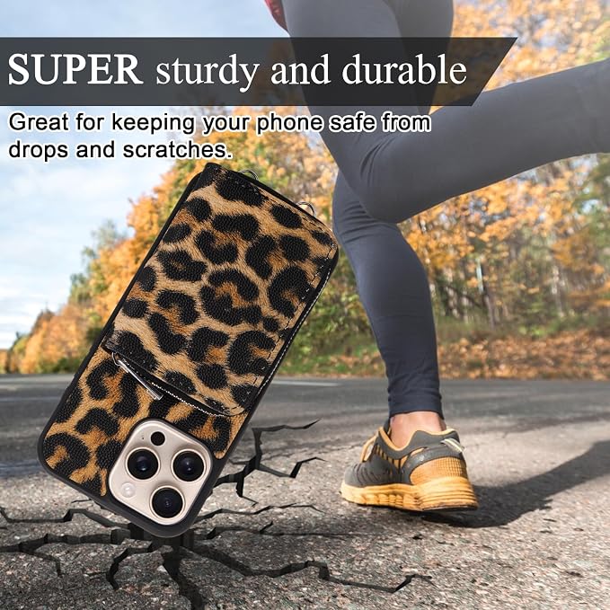 XANGNIER Wallet Case for iPhone 16 Pro Max, RFID Blocking PU Leather Crossbody Phone Purse with Card Holder, Zipper Pocket, Wrist Strap & Adjustable Lanyard for Women 6.9" 5G,Leopard Print