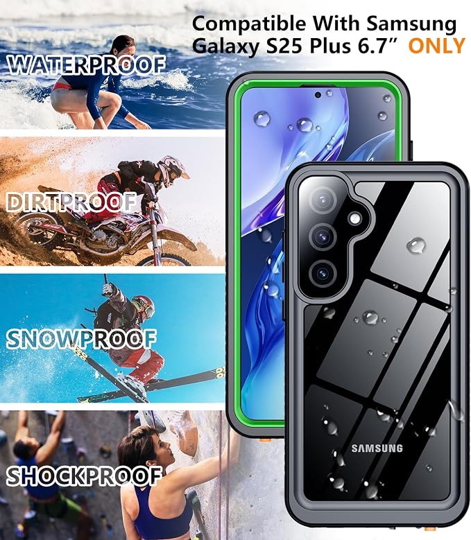 Temdan Designed for Samsung Galaxy S25 Plus Case Waterproof, Built-in Lens & Screen Protector Military Shockproof Dropproof IP68 Underwater Full Body Phone Case for Galaxy S25 5G Plus 6.7"-Green(2025)