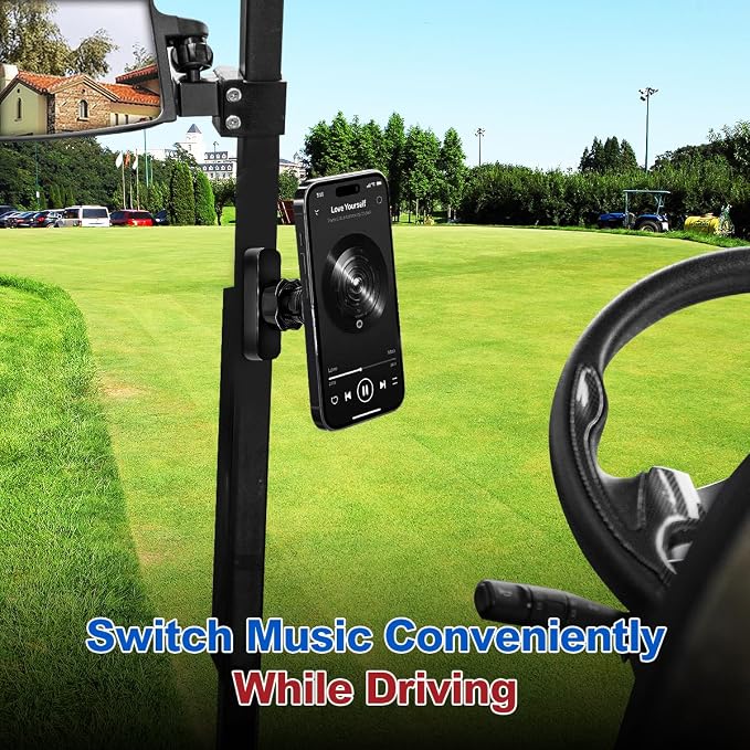 NOKINS Magnetic Golf Cart Phone Holder Fits EZGO, Club Car, Yamaha, Compatible with iPhone 16/15/14/13/12 Series, 360° Rotation, Strong Magnet, Golf Cart Accessories for Men&Women - Golf Gifts