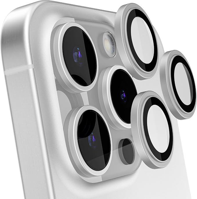 Ghostek Tempered Glass Camera Lens Protector, 9H Hardness, Scratch Resistant, Anti-Fingerprint, Easy Installation, HD Clear Camera Cover for Apple iPhone 15 Pro & Apple iPhone 15 Pro Max (White)