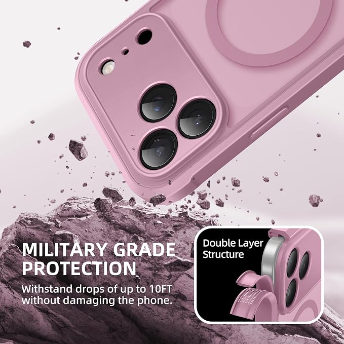 BERFY for iPhone 17 Pro Case, Compatible with MagSafe, Built-in Glass Screen Protector, Camera Protection, Shockproof Full Body Phone case 6.3", Translucent Palevioletred