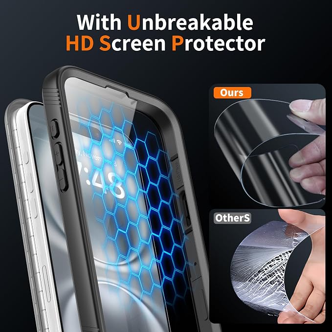 Cozycase for iPhone 16 Plus Case Waterproof - 360 Heavy Duty with Screen/Camera Protector Shockproof IP68 Underwater Dustproof Water Dust Shock Proof Full Body/Front and Back Case Black/Frosted Clear