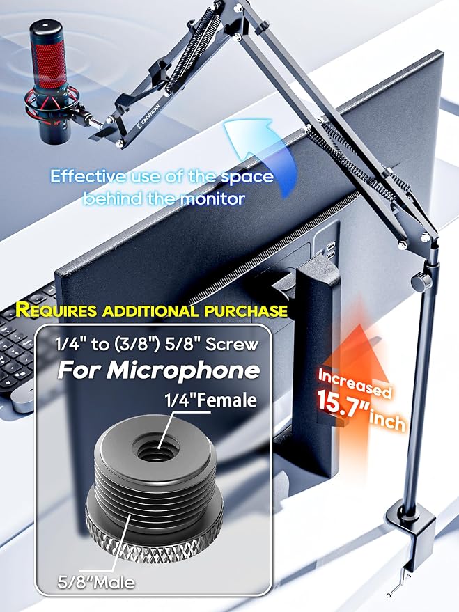 Overhead Camera Mount, Desk Camera Mount with Articulating Arm, 5lb Load Capacity, 360° Adjustable Stand for Phone/DSLR/Webcam, C-Clamp Tabletop Mount for Video Recording, YouTube, Live Streaming