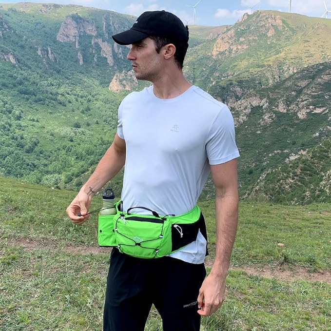 INOXTO Slim Running Belt Fanny Pack for Women and Men Sports Waist Bag Pack for Running Walking Cycling Hiking Reflective Running Pouch Belt for All Phones(Green)