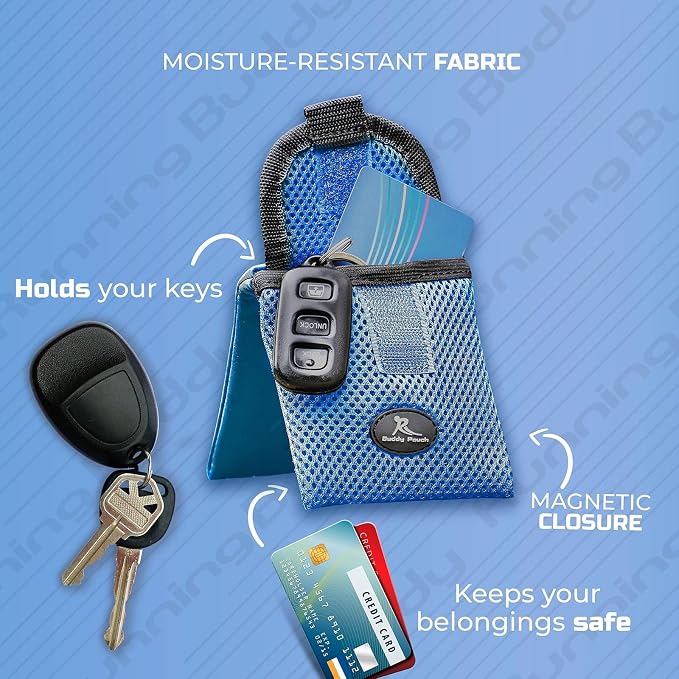 Running Buddy Fanny Pack Waist Pouch - Water-Resistant Gym Belt - Magnetic Closure Waist Belt - Bounce-Free Fit Fanny Pack for Men - 3.75 x 4 in, Mini Blue