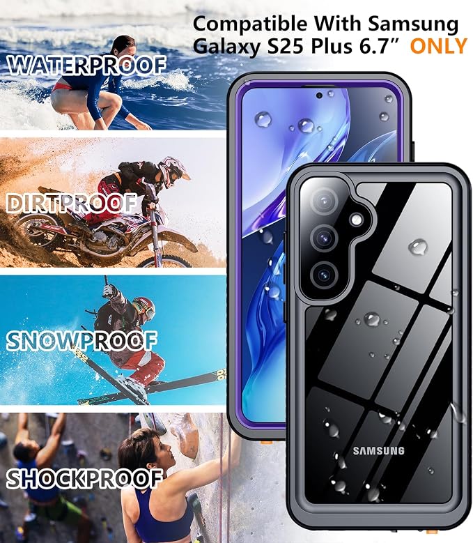 Temdan Designed for Samsung Galaxy S25 Plus Case Waterproof,Built-in Lens & Screen Protector Military Shockproof Dropproof IP68 Underwater Full Body Phone Case for Galaxy S25 Plus 5G 6.7-Purple(2025) | Waterproof, Built-in Lens, Screen Protector, Milit...