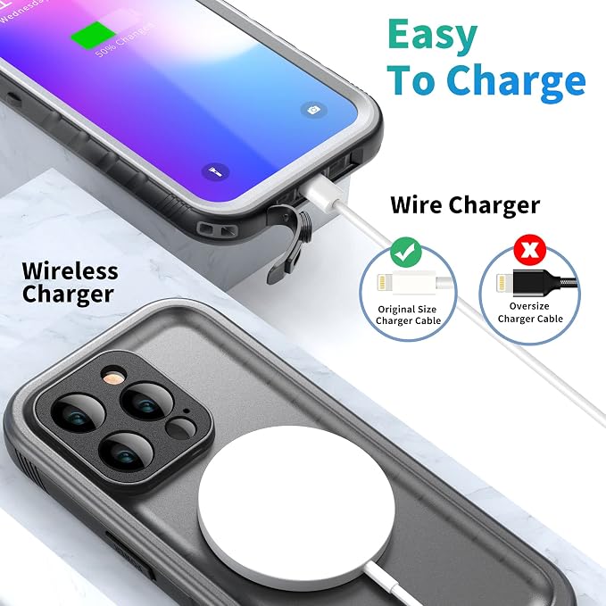 SPORTLINK Compatible with iPhone 14 Pro Waterproof Shockproof Case - Full Body Heavy Duty/Underwater/Dustproof/Rugged 360 Protective/Military Grade 6.1 Inch with Camera Screen Protector (Black)