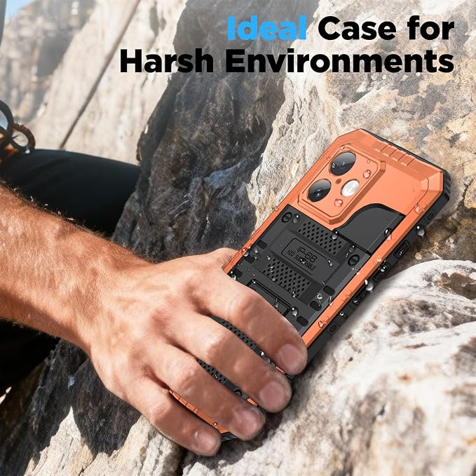 Beasyjoy for iPhone 17 Case Waterproof, Heavy Duty Metal Full Body Protection, Built-in Screen Protector, Military Grade Shockproof Dustproof Rugged Cover for iPhone 17 6.3 inch, Orange