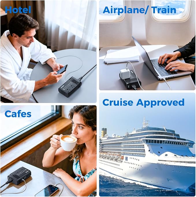 DOACE 350W Voltage Converter US to Europe for Hair Straightener Curling Iron CPAP β220V to 110V Converter for European Travel, 7 in 1 Power Converter Adapter Combo with 3 AC & 2 PD & 2 USB Chargers