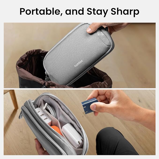 tomtoc Electronic Organizer Travel Case, Dual Compartment Tech Organization | Water Resistant Cable Pouch Storage Bag for Charger, Cord, Phone, Hard Drive, Power Bank, Accessories Travel Essentials