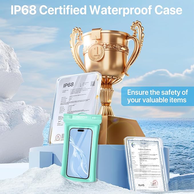 NEPHI IP68 Waterproof Phone Pouch 2 Pack-Up to 8.0",Adjustable Neck Lanyard Floating Waterproof Phone Case for iPhone,Phone Dry Bags for Vacation Beach Pool Travel Essentials (Aqua Green 2 Pack)