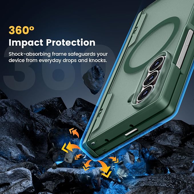 Caka Magnetic for Samsung Galaxy Z Fold 8 Ultra Case with Hinge Protection | Compatible with MagSafe, Built-in Outer Screen Protector, Hinge Guard, Translucent Matte Back, 360° Hybrid Drop Defense