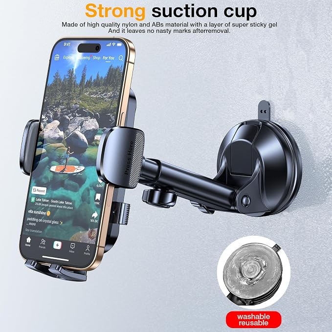Romuto Phone Holders for Your Car Phone Holder MountใSuper SuctionใCell Phone Mount for Car Accessories for Women Men Windshield/Vent/Dash Truck Stand Desk Mount Clamp Holder for iPhone Samsung Camera