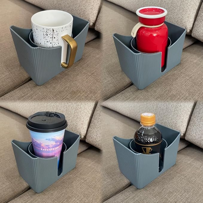 Couch Anti-Spill Drink Holder Tray, Couch Seat Cushion Cup Beverage Holder for Cups, Mugs, Bottles, Cans (Gray)