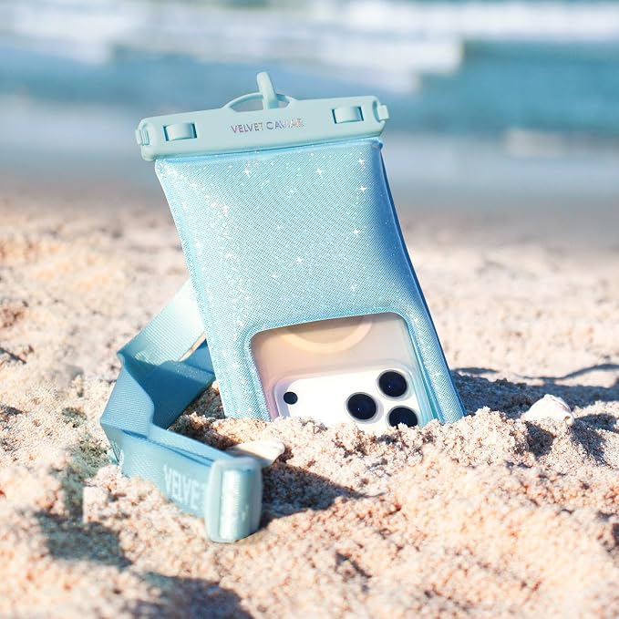 VELVET CAVIAR Waterproof Phone Pouch with Lanyard | IP68 Floating Case for iPhone & All Phones | Dry Bag for Snorkeling, Beach, Kayaking | Travel & Cruise Essentials for Women (Blue Mermaid Glitter)