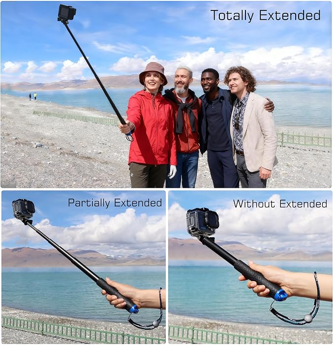 GEPULY 46''Alumium Waterproof Selfie Stick with 1/4 Thread Hole Underwater Pole Handle Grip Monopod for GoPro Hero 13 12 11 Max Insta360 AKASO DJI OSMO Action Cameras Accessories