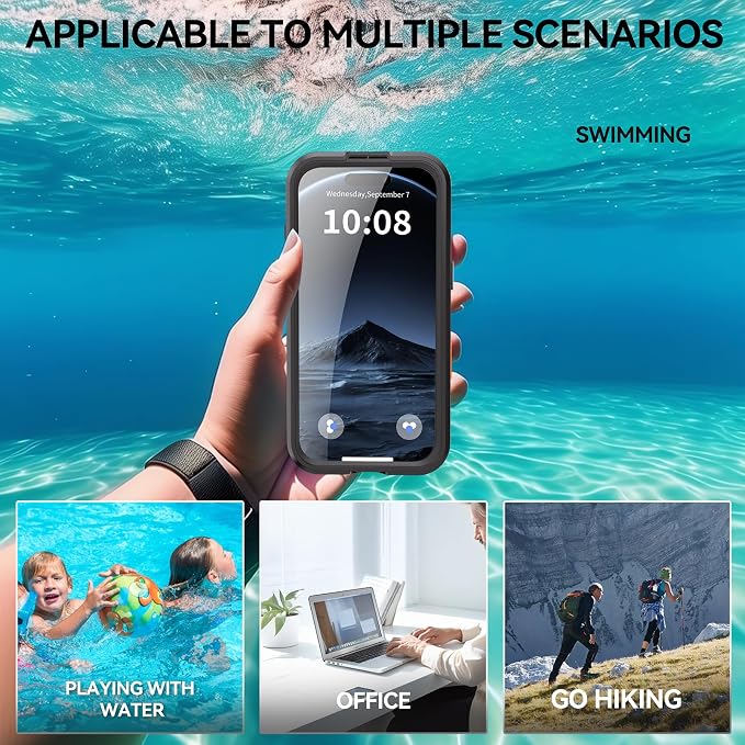 Omio for iPhone Air Waterproof Case Compatible with MagSafe, Magnetic Waterproof Full Body IP68 Underwater Case Built-in Screen Protector Military Grade Shockproof Cover for Men Women Black