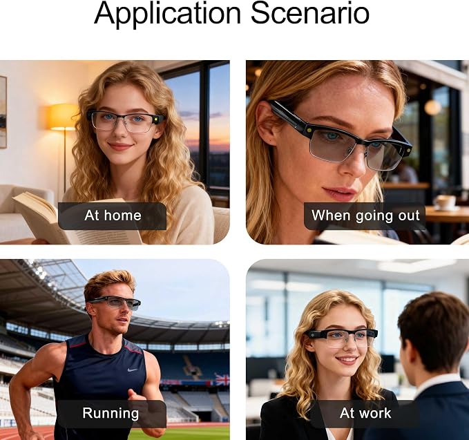 AI Smart Glasses with Camera, 8MP HD Video Recording, Real-Time Translation, Voice Assistant, camera glasses,ai glasses,Open-Ear Audio, Metal Frame, Auto Color-Changing Lenses for Travel & Vlogging