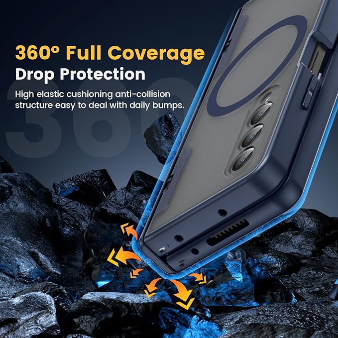Caka Magnetic for Samsung Galaxy Z Fold 4 Case with Hinge Protection Blue | Compatible with MagSafe, Built-in Outer Screen Protector, Hinge Guard, Translucent Matte Back, 360° Hybrid Drop Defense