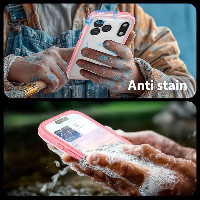 SPORTLINK for Waterproof iPhone 17 Pro Max Case - Built in Screen Protector/Full Body Dustproof/Shockproof/Dropproof/IP68 Underwater for iPhone 17 Pro Max Case 6.9 inch Pink/Frosted Clear