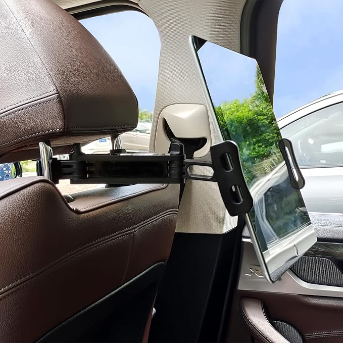 Timewall Car Headrest Tablet Mount, Backseat Seat Universal Cell Phone Holder 360 Swivel Rotating Angle Adjustable Stretchable for iPad iPhone, Samsung, Switch, 5-11" Tablet Phone Black
