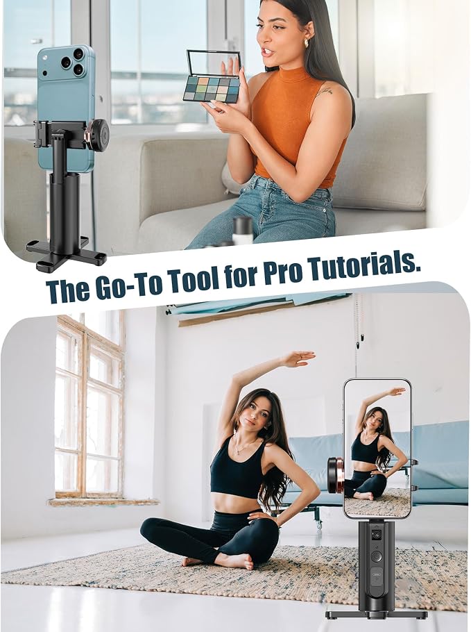 Auto-Tracking Phone Tripod, 360° Rotation Auto Face Tracking Tripod with Gesture & Remote Control, Cell Phone Tripod Stand for Recording, Universal 1/4-Inch Mount for Tripods/Selfie Sticks