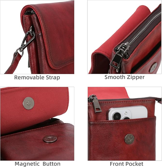 Iswee Leather Crossbody Bags for Women RFID Blocking Cell Phone Purse Small Anti-Theft Zippered with Card slots