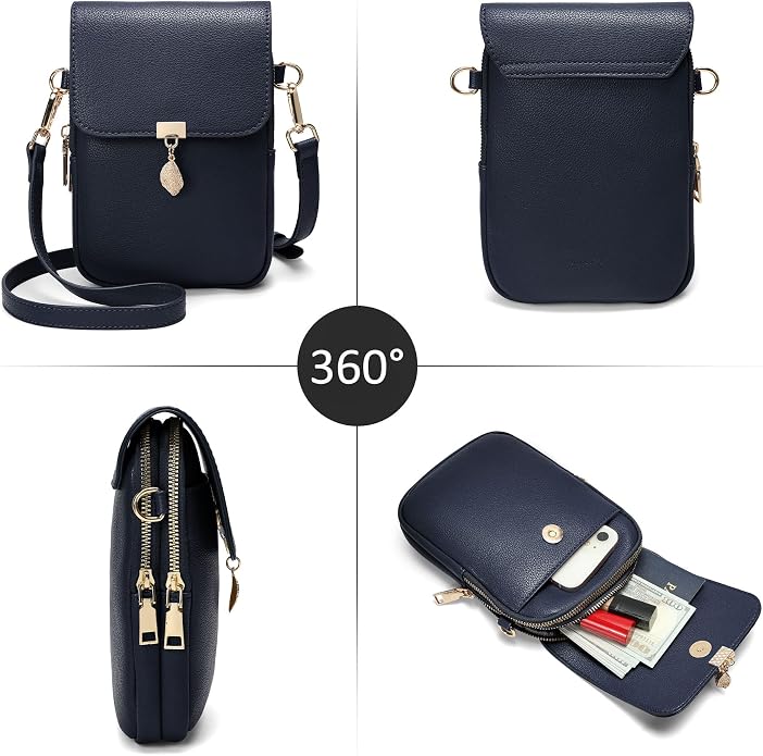Small Crossbody Bags for Women Leather Multi Pocket Cell Phone Purse with RFID Blocking Card Slots for Everyday Use