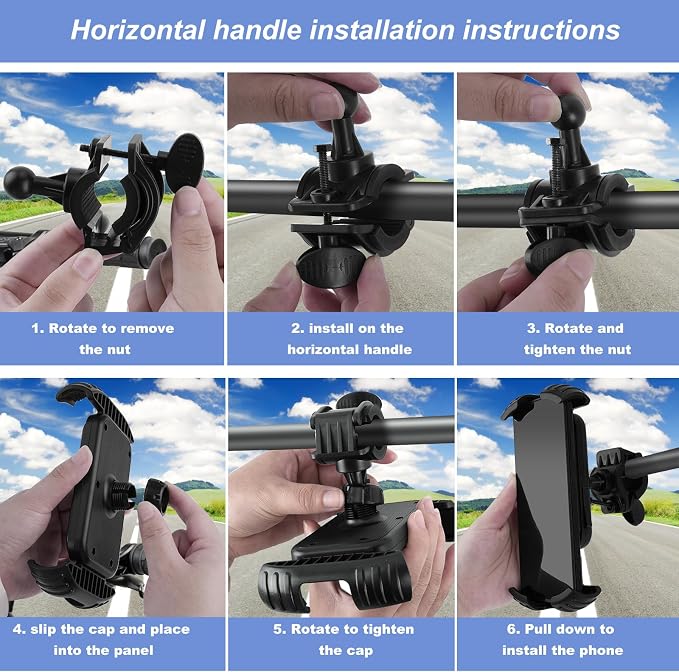 Bike Phone Holder, Phone Holder for Bike, Four Corners Firmy Clamp Bike Cell Phone Holder, 360 Degree Rotation Bike Phone Mount, Accessories for iPhone Smartphone