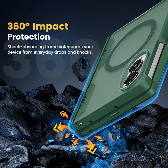 Caka Magnetic for Samsung Galaxy Z Fold 8 Case with Hinge Protection Green | Compatible with MagSafe, Built-in Outer Screen Protector, Hinge Guard, Translucent Matte Back, 360° Hybrid Drop Defense