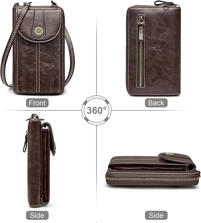 S-ZONE Women RFID Blocking Crossbody Cell Phone Purse Small Faux Leather Wallet Purse