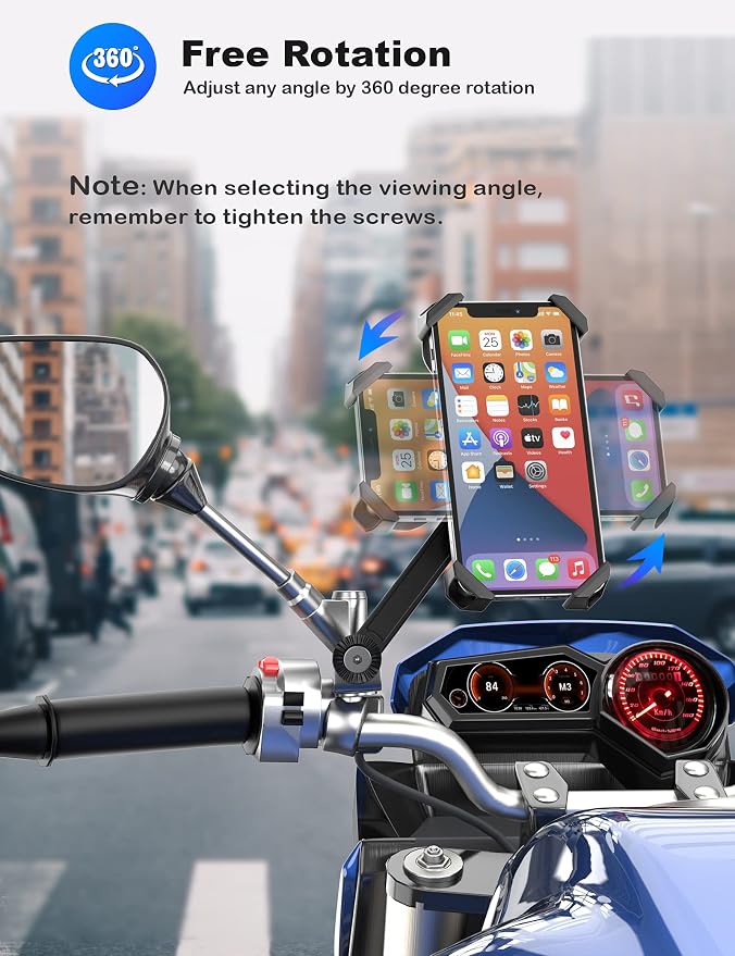 Grefay Motorcycle Phone Mount, Auto Shrink Metal Phone Mount for 4.0-7.0 Inch Smartphone for Motorcycle Rear View Mirror with 360° Rotatabe