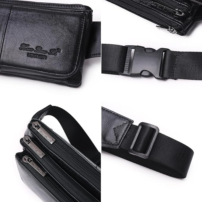 KPYWZER Vintage Leather Fanny Pack Waist Bag for Men Women Outdoor Travel Hunting Hiking Camping Hip Bum Belt Cell Phone Purse Wallet Pouch Retro Crossbody Sling Pouch C