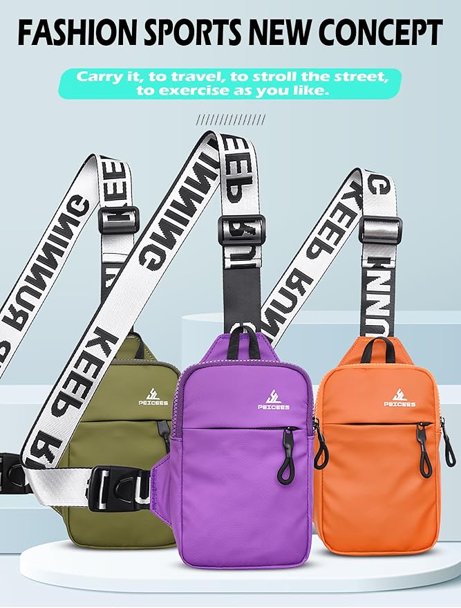 Peicees Mini Crossbody Sling Bag Chest Bag Dual Pocket Water Resistant Fanny Pack Running Phone Holder for Men Women Workout Travel, Army Green