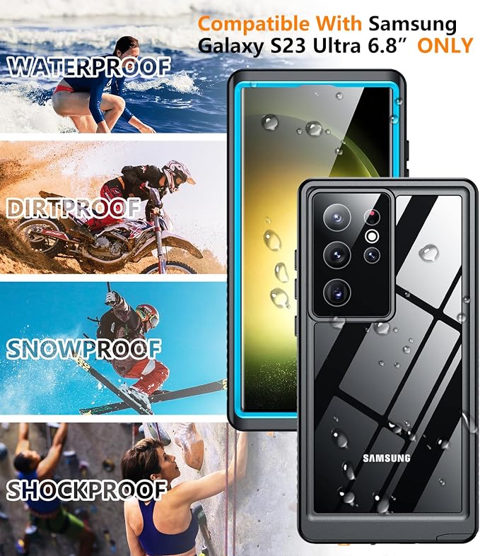 Temdan for Samsung Galaxy S23 Ultra Case Waterproof with Built-in Screen Protector 360 Full Body Shockproof Dustproof for Samsung S23 Ultra 5G Phone Case Heavy Duty Protective Blue