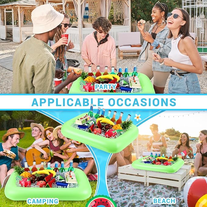 FillTouch Rectangular Inflatable Serving Bar Floating Drink Holder for Pool Inflatable Cup Holders Hot Tub Accessories, Adults Swimming Fun Drink Floats for Swimming Pool Party(Green)
