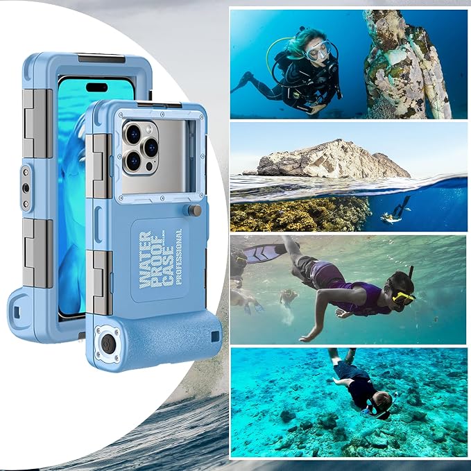 Underwater Snorkeling Diving Phone Case, Waterproof Phone Case for iPhone 16/15/14/13/12/11Pro Max/XR/XS for Samsung Galaxy S24/S23/S22/S21,Universal Scuba Underwater Photo Video Housing(Blue)