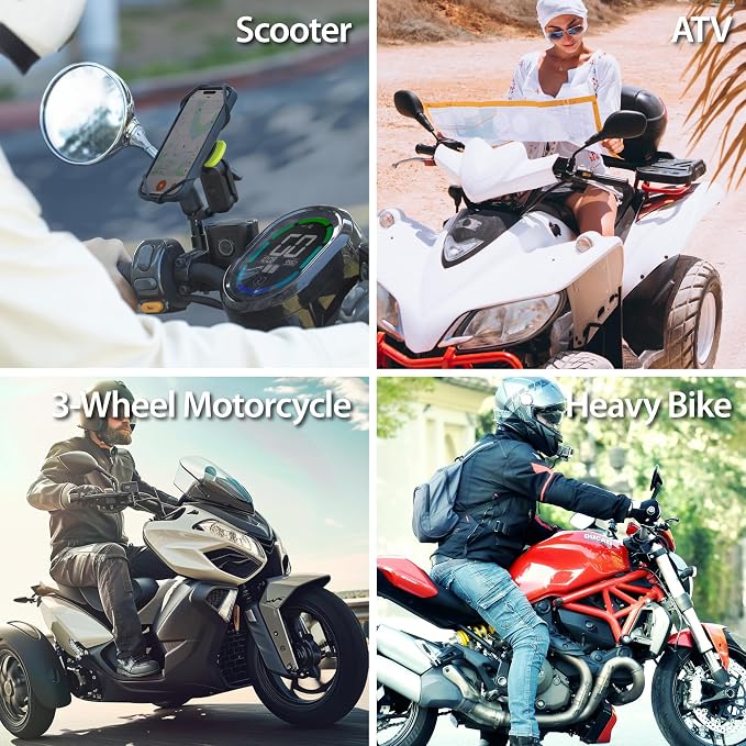 Bone Moto Tie Connect Kit 3 - Mirror Stem, Magnetic Motorcycle Phone Mount, Detachable & 360° Rotatable, Heavy Duty & Shock-Absorbing Scooter iPhone Holder for 4.7"–7.2" Smartphones (Mirror Mount)