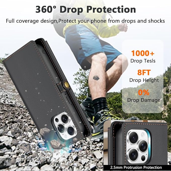 Wallet Case for iPhone 14 Pro Max with Card Holder/Crossbody Wallet/Strap| RFID Blocking | Magnetic | Kickstand | Detachable | PU Leather Phone Case for iPhone 14 Pro Max,6.7 in,Black
