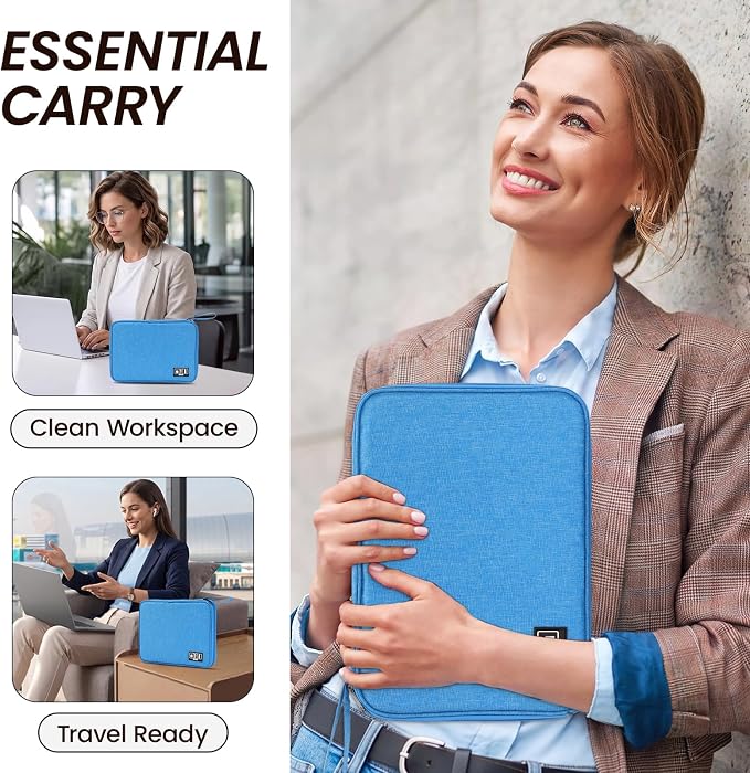 Large Slim Cable Organizer Travel Case, Single-Layer Electronic Accessories Pouch for Chargers, Cords, Power Bank, Mouse and SD Cards, 12.6 x 9.45 x 1.57 Inches