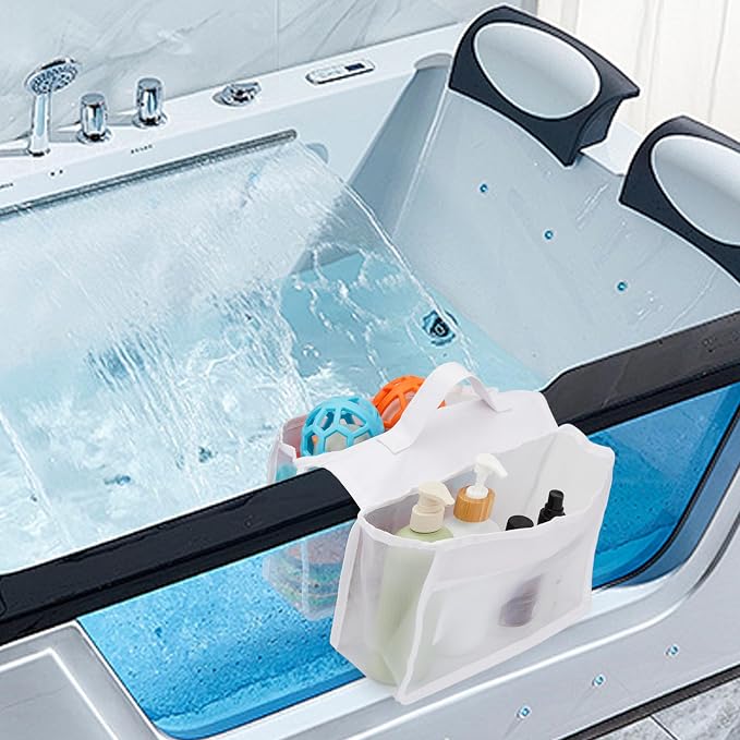 Saddle Shape Bath Organizer, 2 Compartments Wide Opening Bathtub Holder for Tub, Bath Storage Organizer for Tub, Easy Access, Mesh Shower Holder